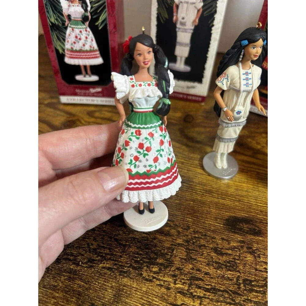 Vintage 1990s Hallmark Barbie Dolls of the World Ornaments Set of 4 Holiday Tree